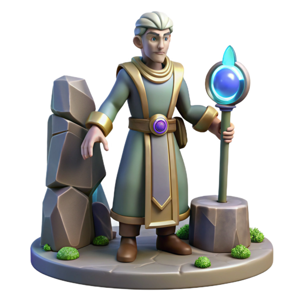 vibrant abstract 3D Render Wizard with Staff authentic png