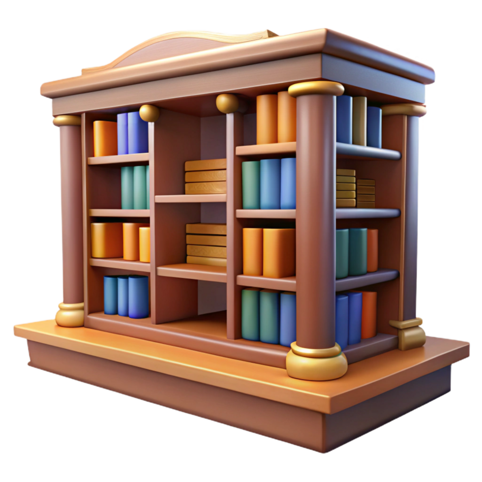 serene classic 3D Cartoon Bookcase Illustration premium png