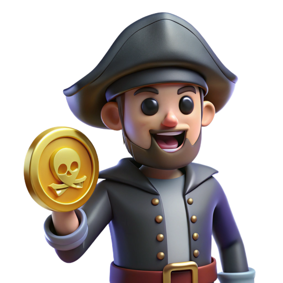 magnífico tradicional alegre Roger 3d ilustración pirata oro moneda detallado png