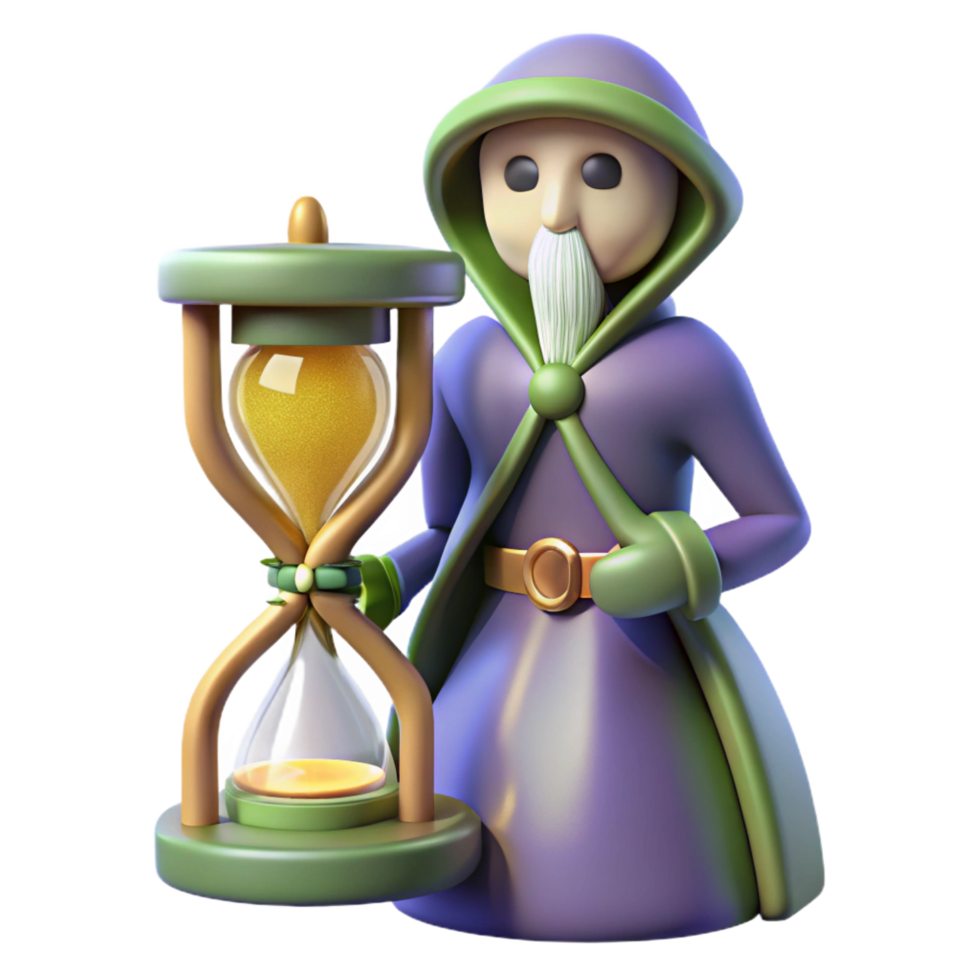 vibrant traditional 3D Render Wizard and Hourglass exclusive png