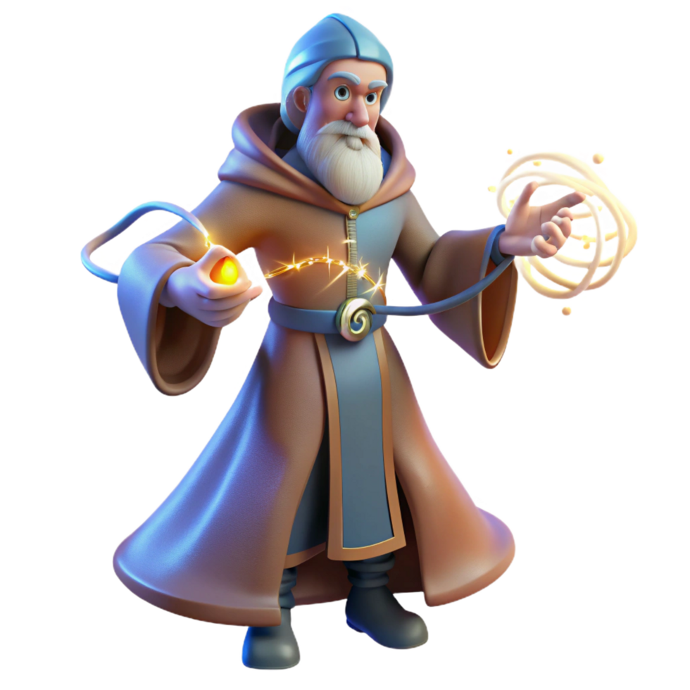 vibrant classic 3D Cartoon Wizard Magical Render high quality png