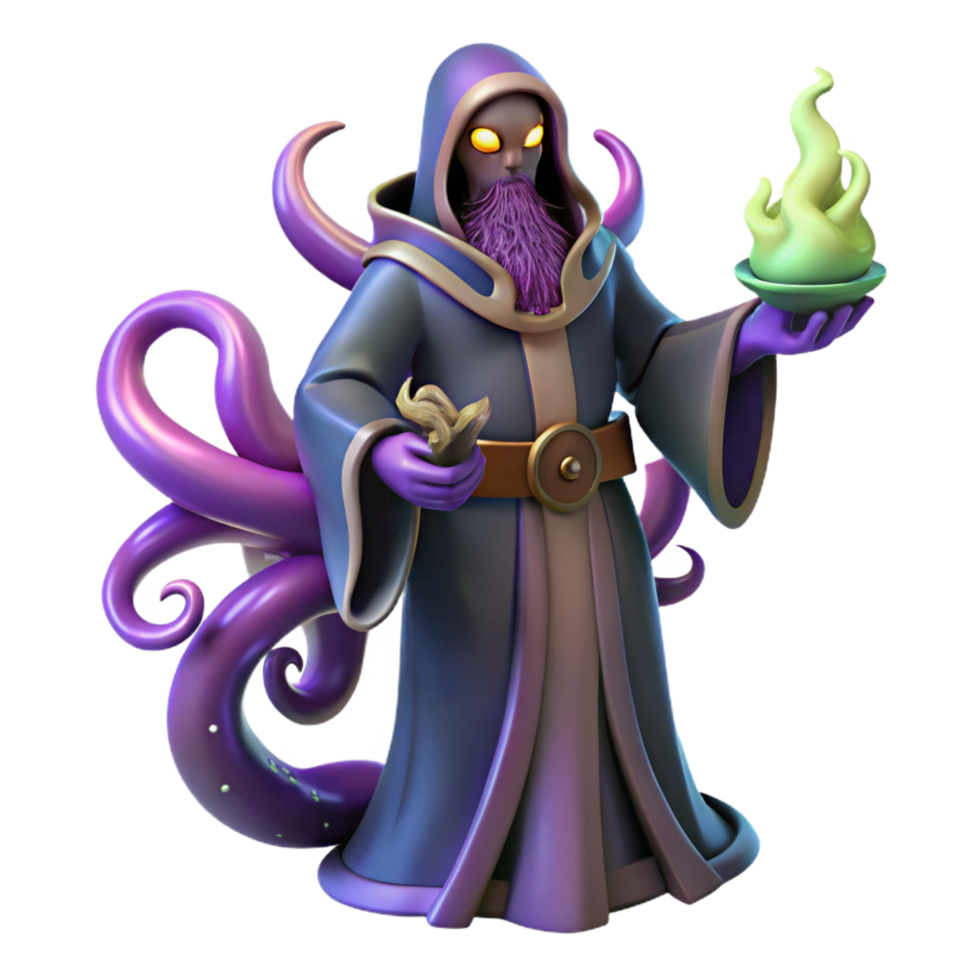 impressive rustic 3D Render of a Purple Robed Wizard high resolution png