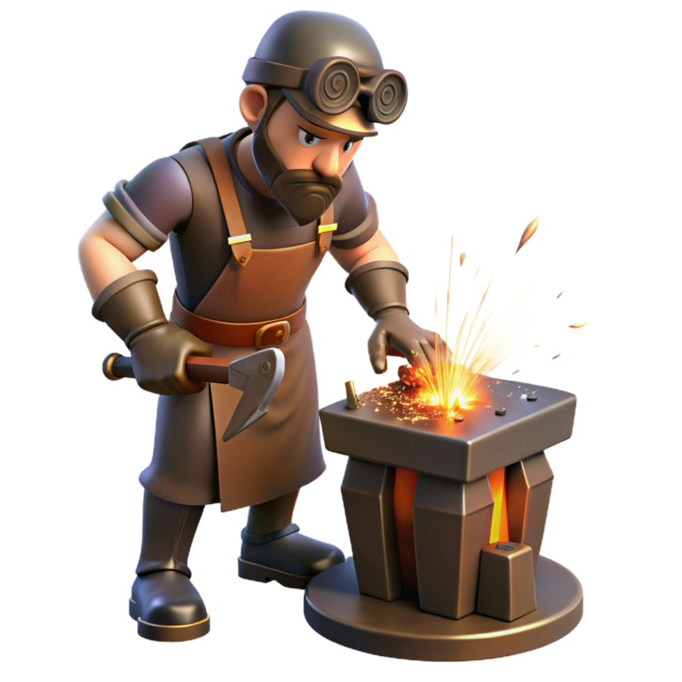 beautiful minimalist Blacksmith 3D IllustrationCrafting Metal professional png