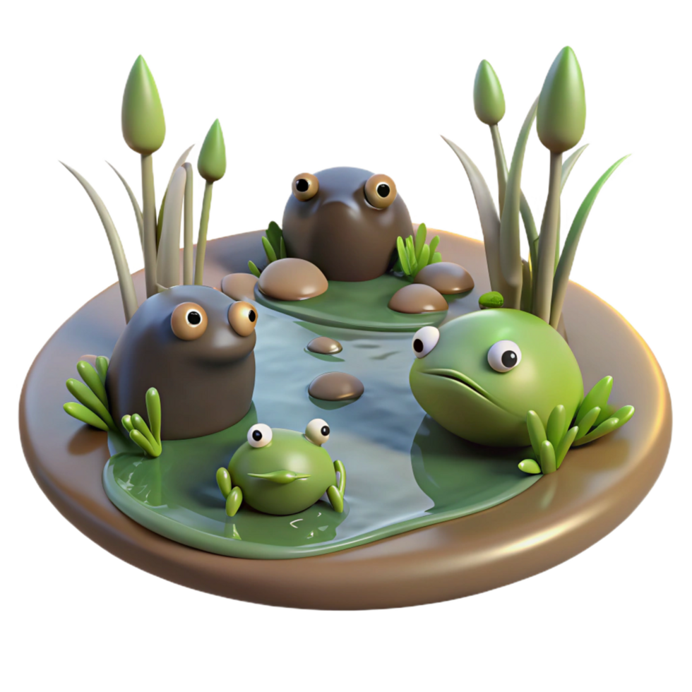 elegant rustic Cute Frog Pond 3D Illustration authentic png