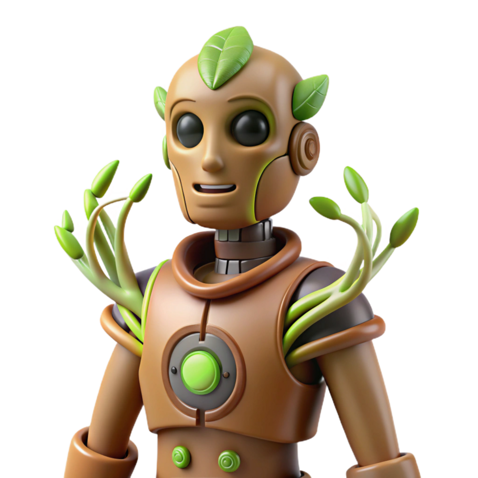 wonderful vintage Eco Bot 3D Render of a Friendly Robot genuine png