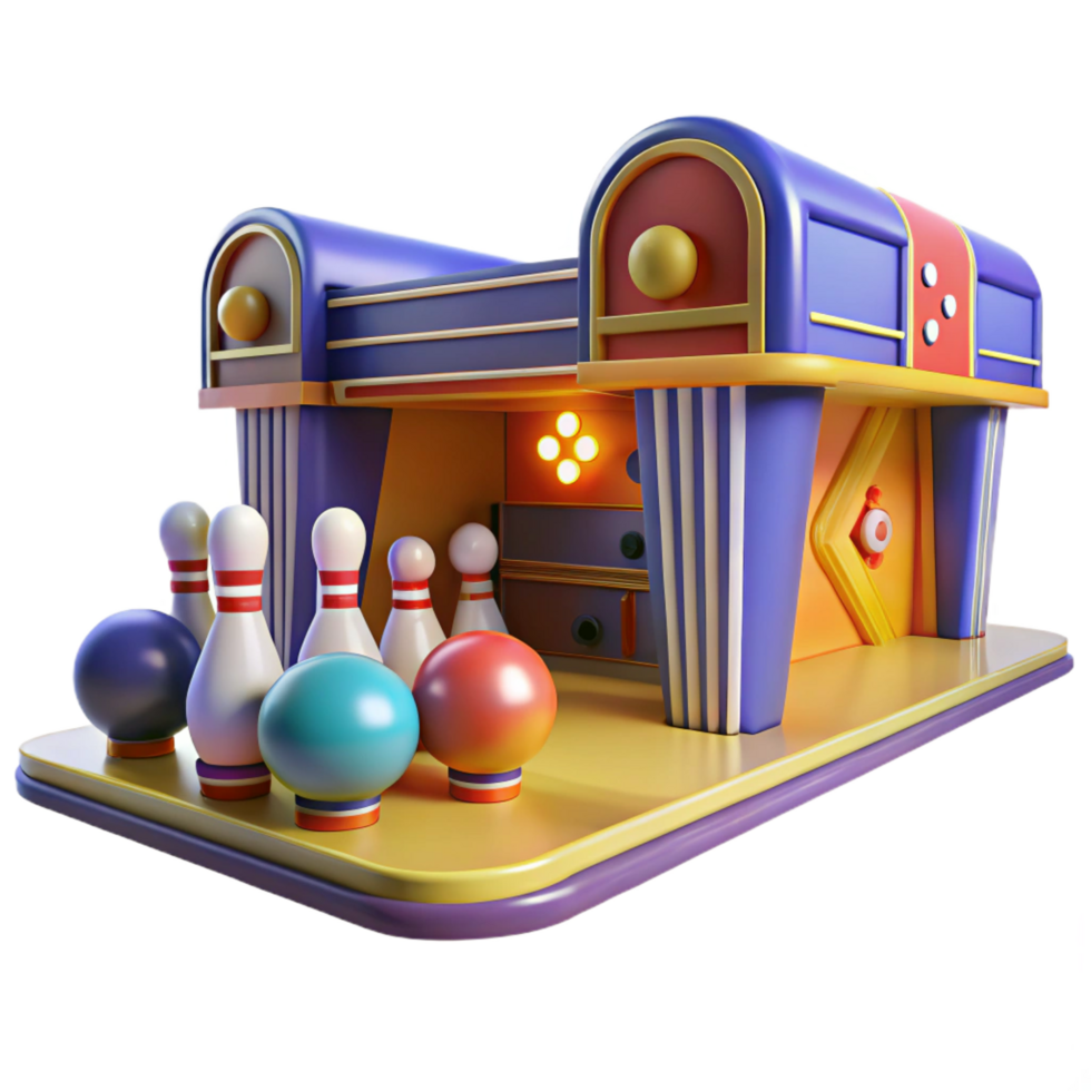 serene modern 3D Cartoon Bowling Alley Illustration professional png