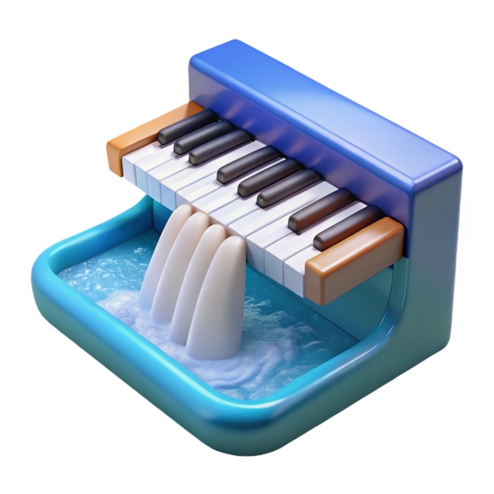 vibrant rustic 3D Render of Piano Keys in Water high resolution png