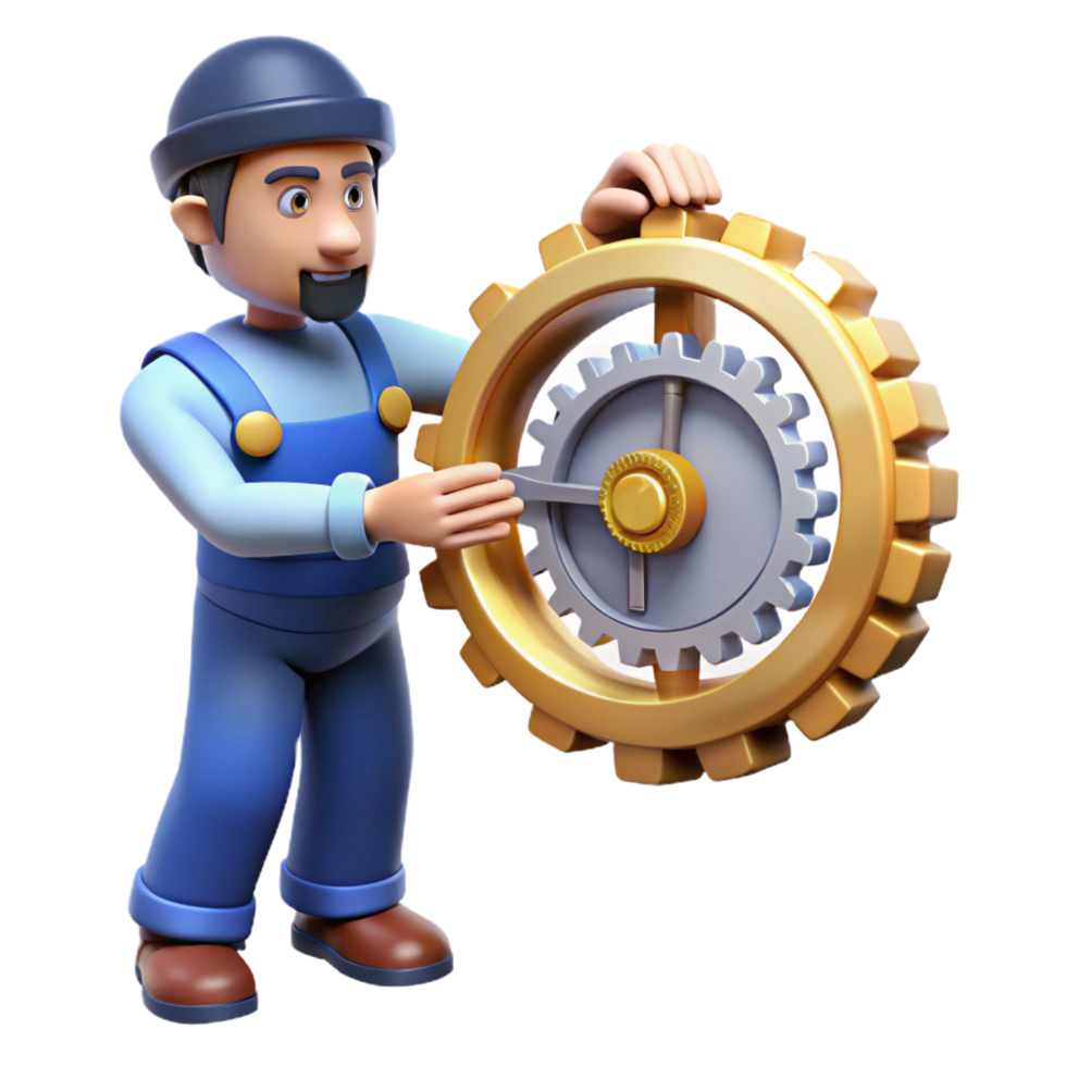beautiful classic 3D Illustration Mechanic with Gears original png