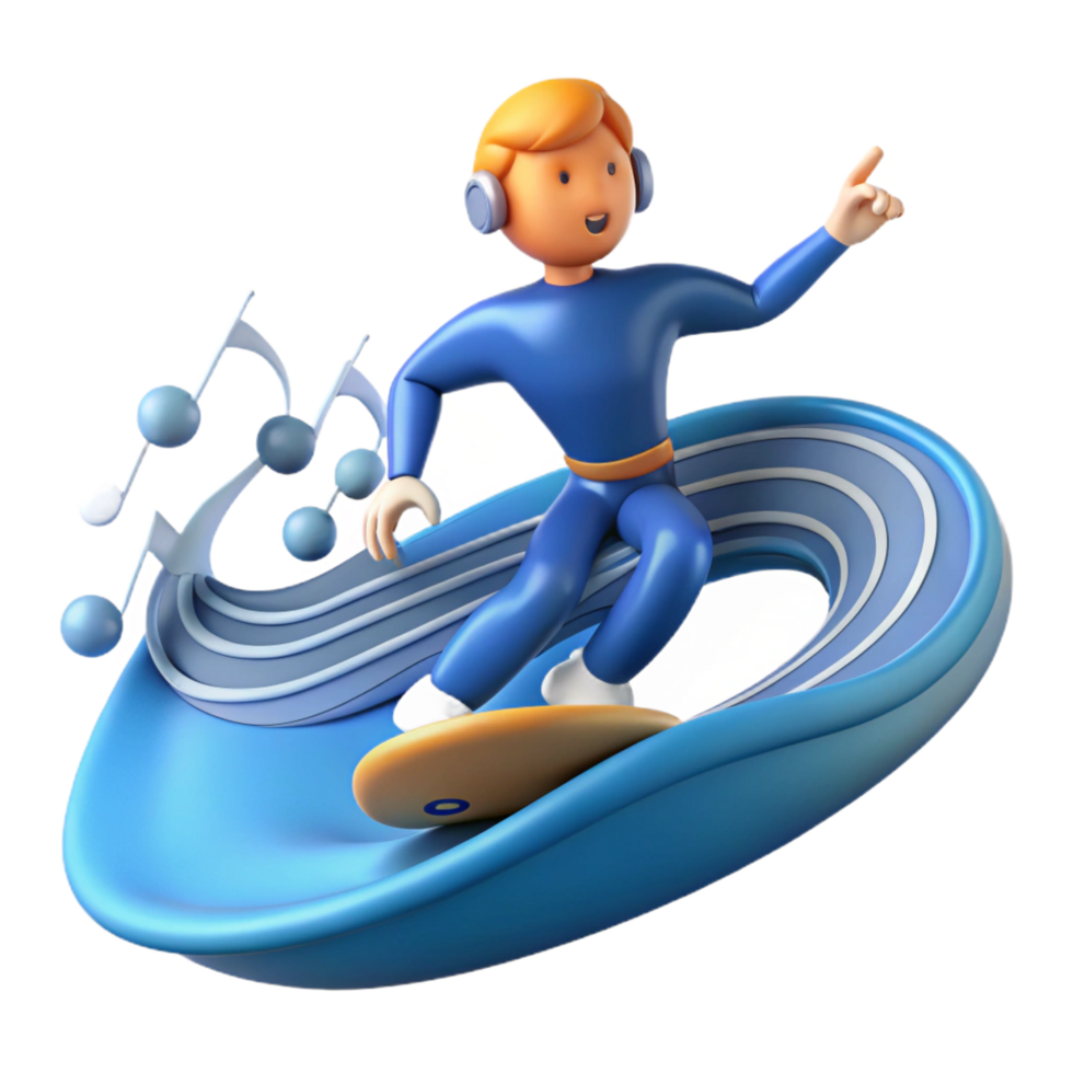 extraordinary abstract 3D Illustration Surfer Riding Music Wave high resolution png