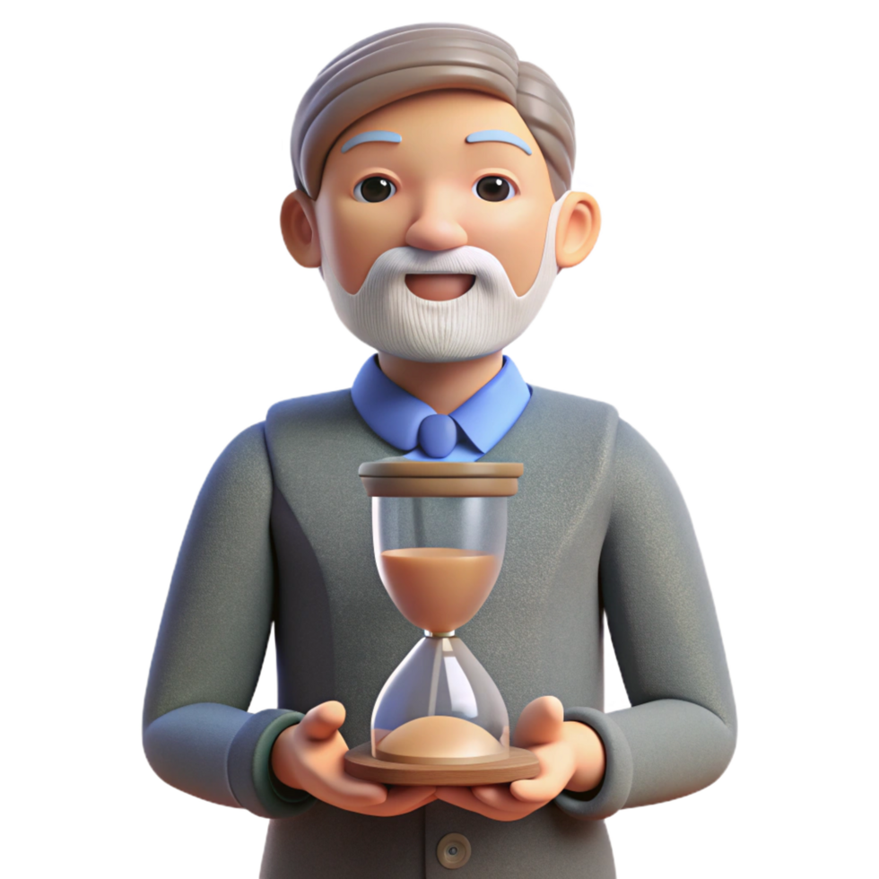 magnificent creative 3D Cartoon Elderly Man Holding Hourglass original png