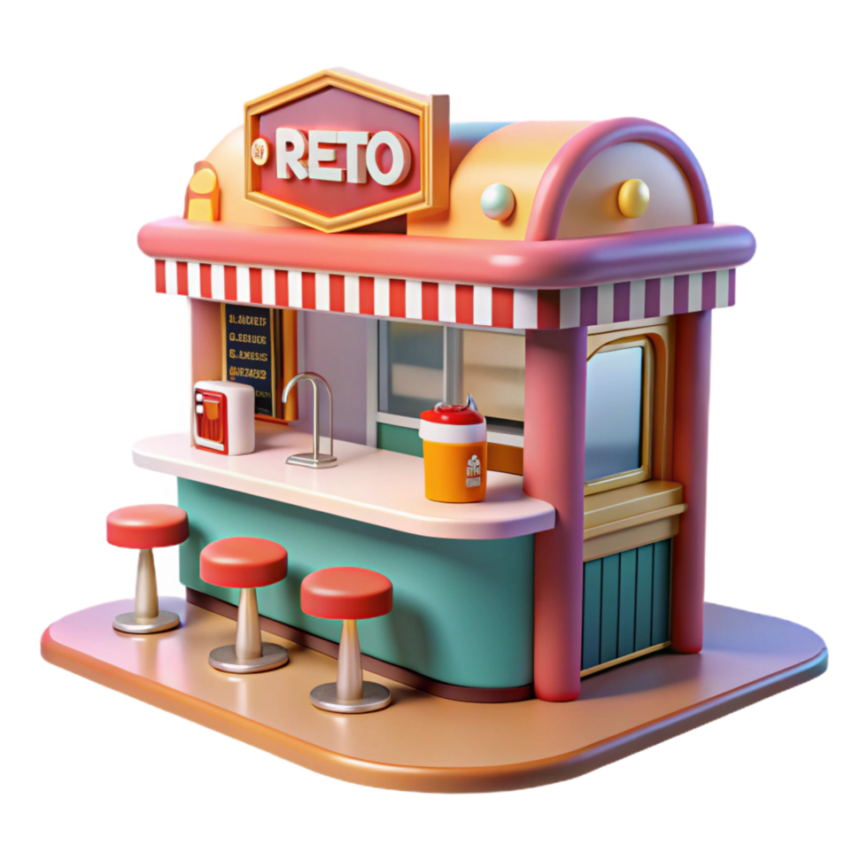 serene traditional 3D Render of Retro Concession Stand high quality png