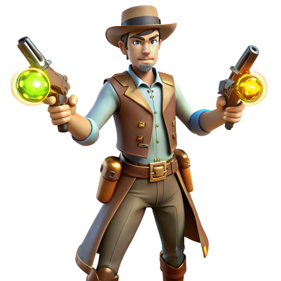 impressive creative 3D Cartoon Gunslinger Illustration high quality png