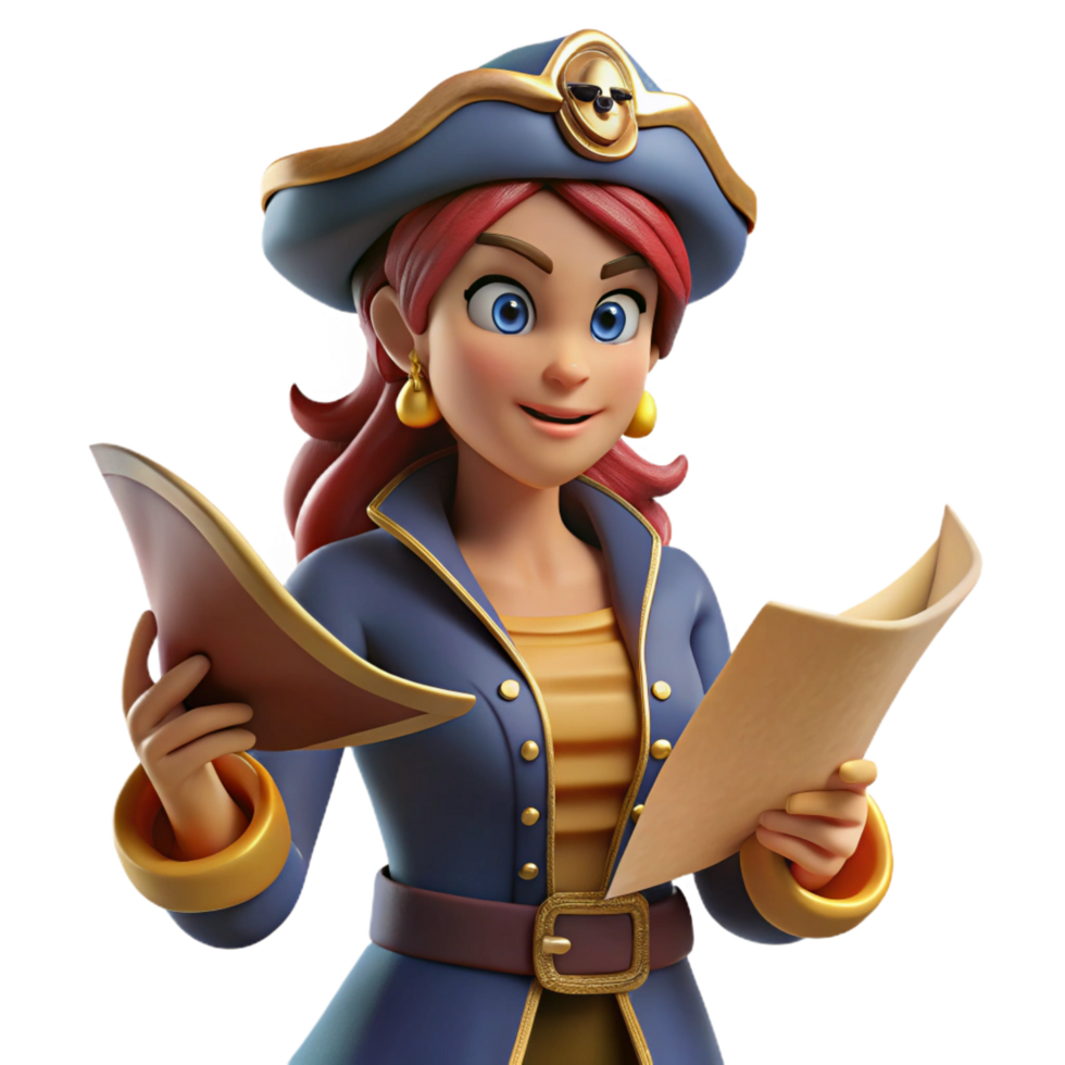 serene contemporary 3D Cartoon Pirate Captain Woman Illustration authentic png