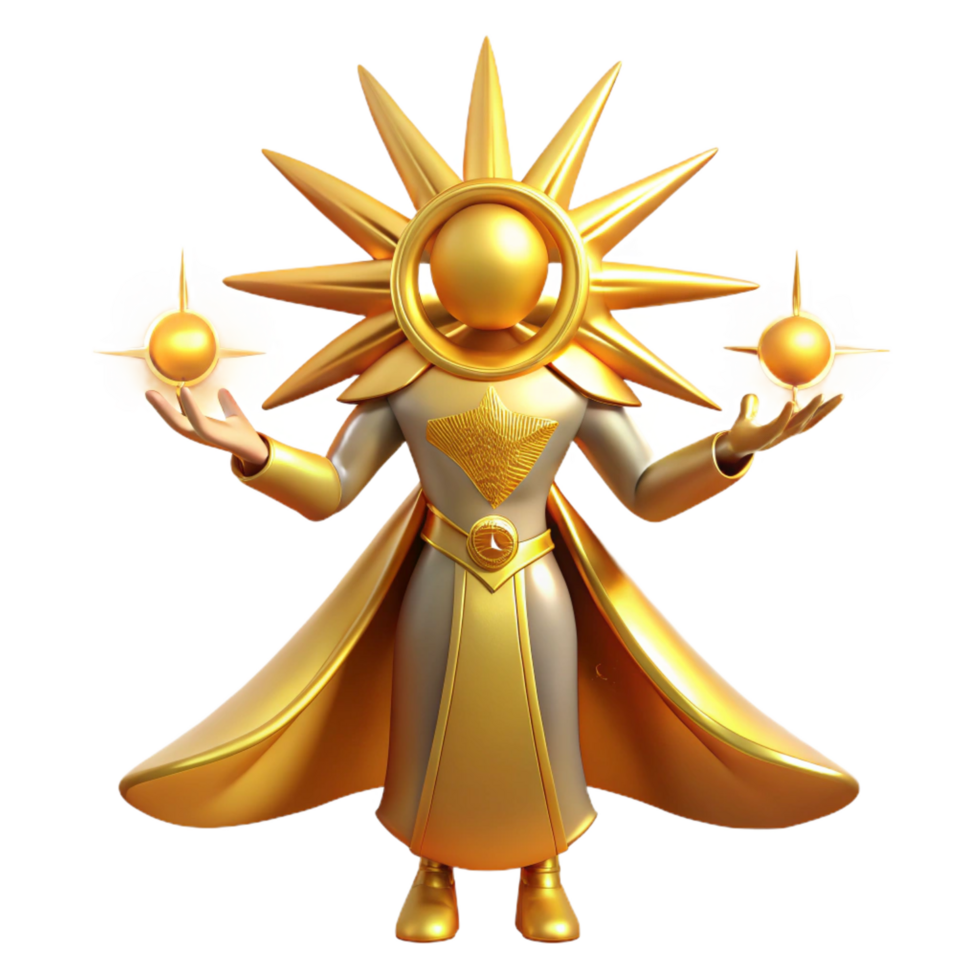 stunning contemporary Golden Sun God 3D Illustration genuine png