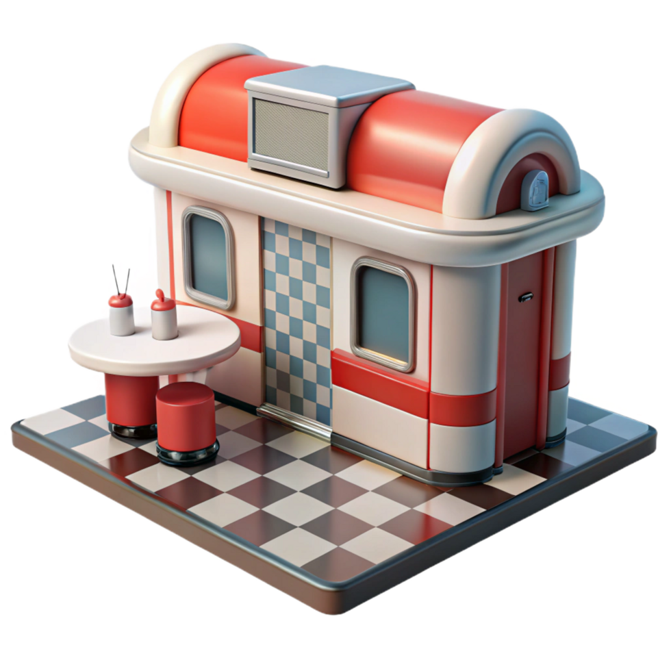 dramatic minimalist Retro Diner 3D Model Illustration professional png