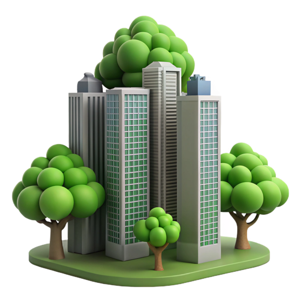 elegant minimalist 3D Cityscape Illustration Green Buildings exclusive png
