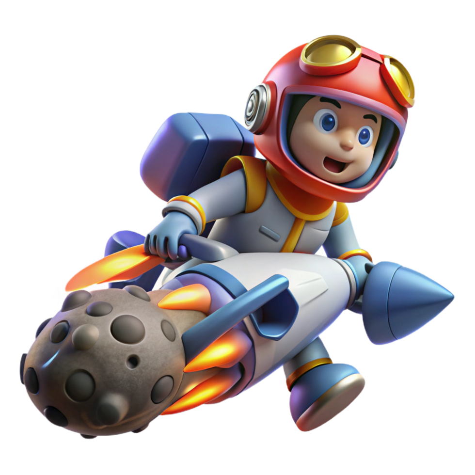 extraordinary artistic 3D Cartoon Astronaut Rocket Ride Illustration premium png