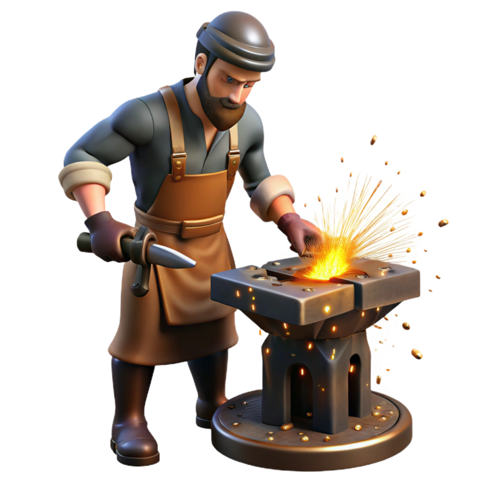 extraordinary abstract Blacksmith 3D Illustration, Anvil, Metalwork professional png