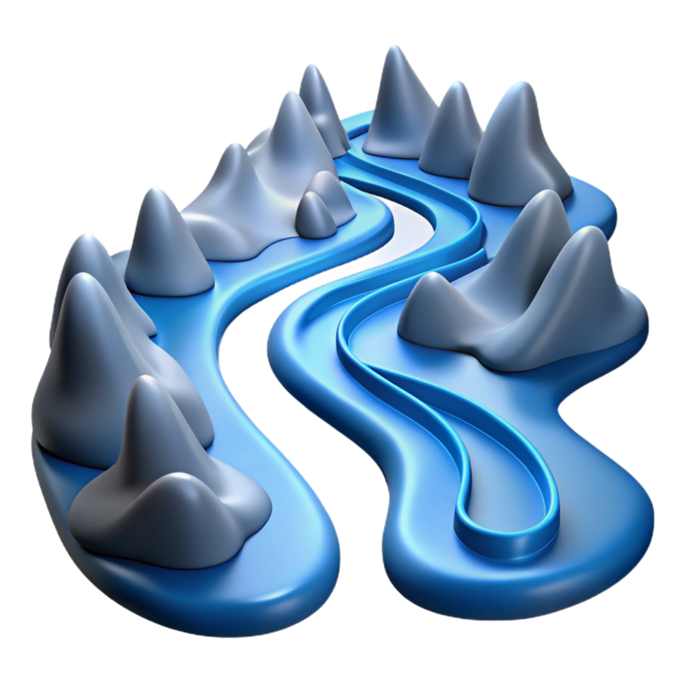 wonderful contemporary Abstract 3D Render Blue River Landscape high quality png