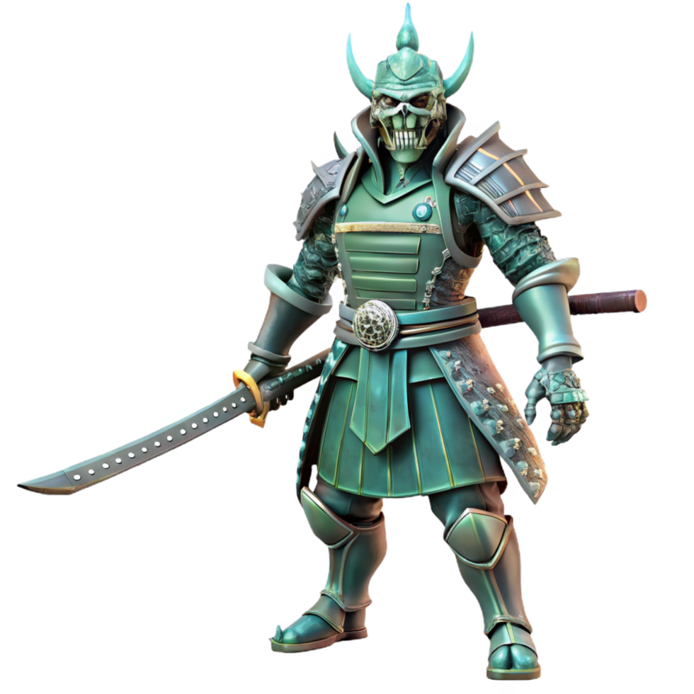 extraordinary rustic Jade Samurai Warrior 3D Render genuine png