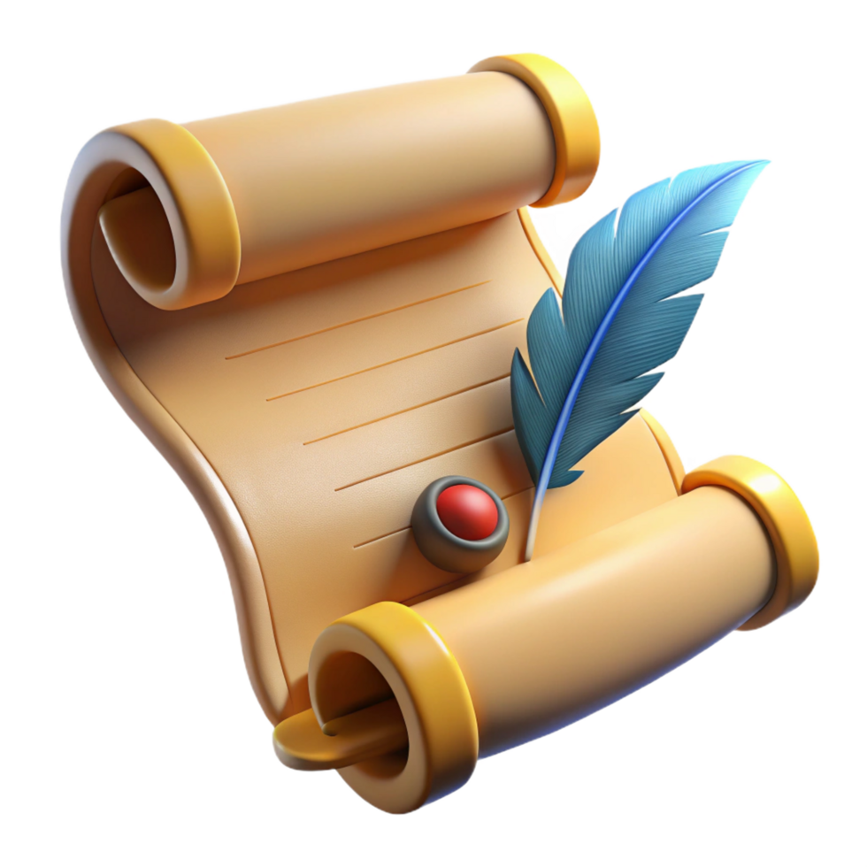 serene artistic 3D Render of Parchment Scroll with Quill high quality png