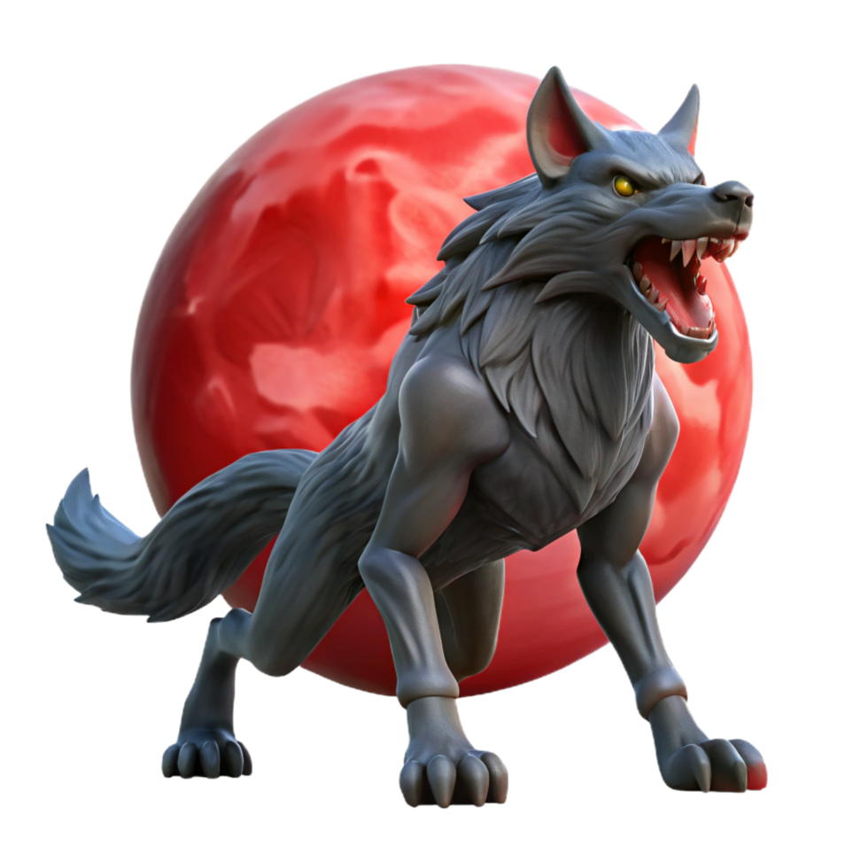 stunning classic 3D Render Gray Wolf Red Moon Background original png