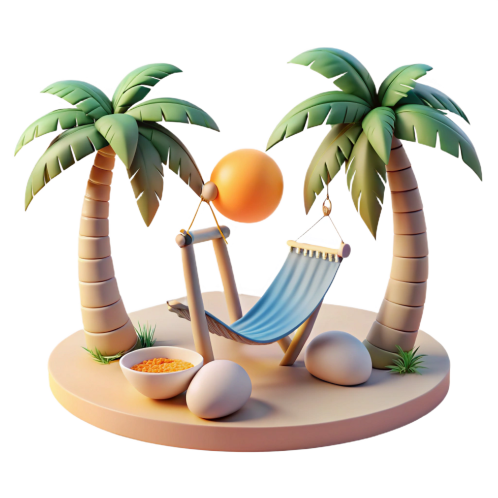 vibrant minimalist 3D Hammock Paradise Island Illustration original png