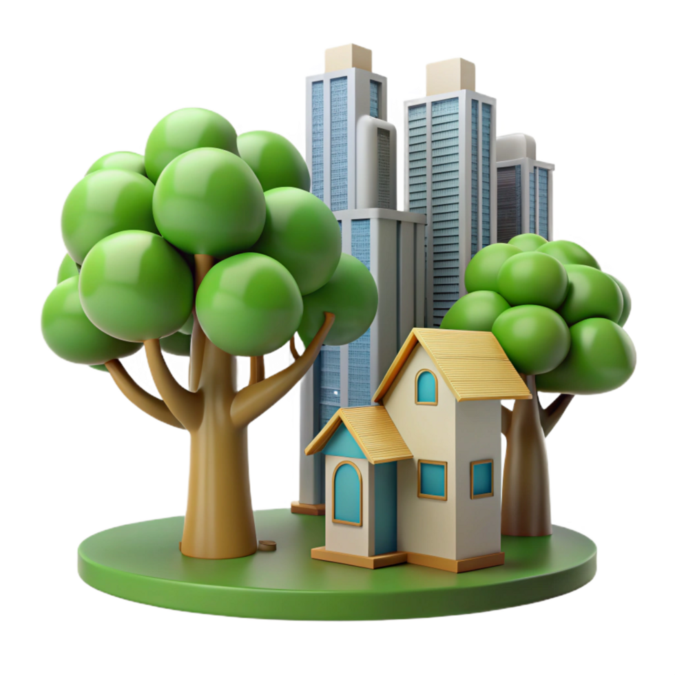 serene classic 3D Cartoon Cityscape Illustration 4K png