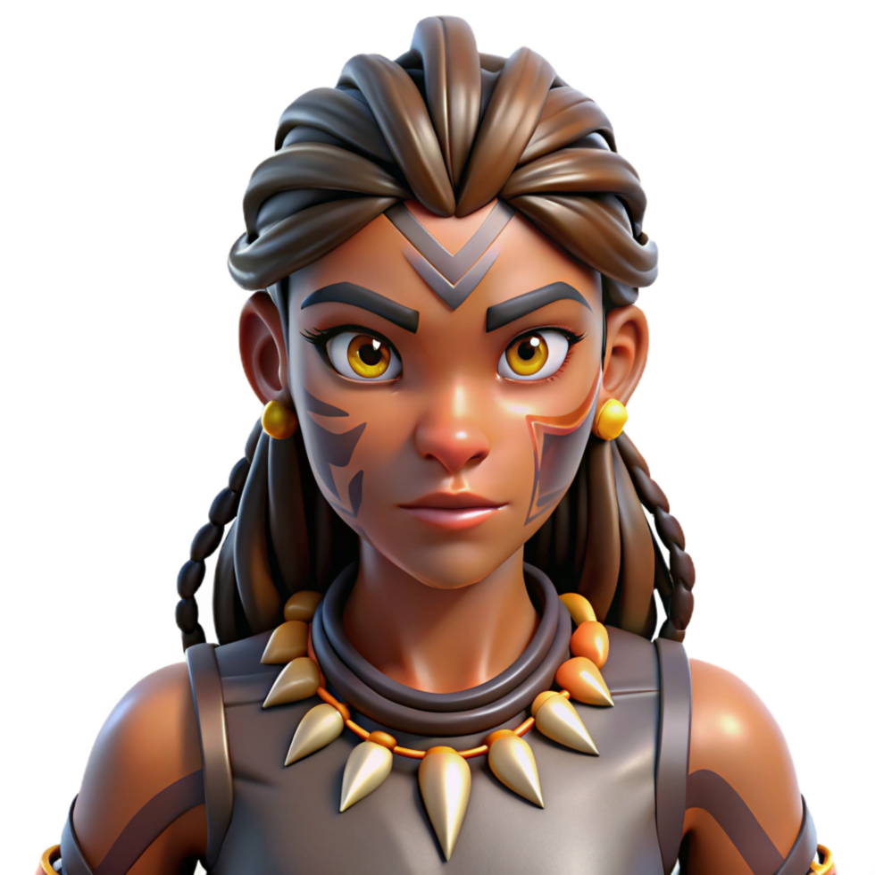 vibrant rustic 3D Render Stylized Female Avatar detailed png