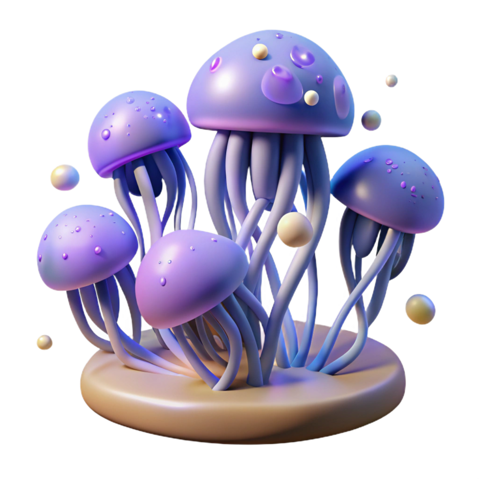 serene minimalist Glowing Purple Mushroom 3D Render exclusive png