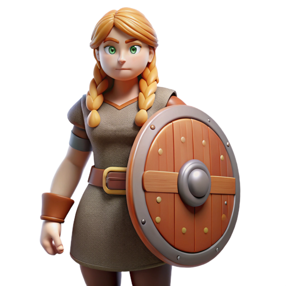 extraordinary contemporary 3D Render Cartoon Girl Warrior with Shield high resolution png