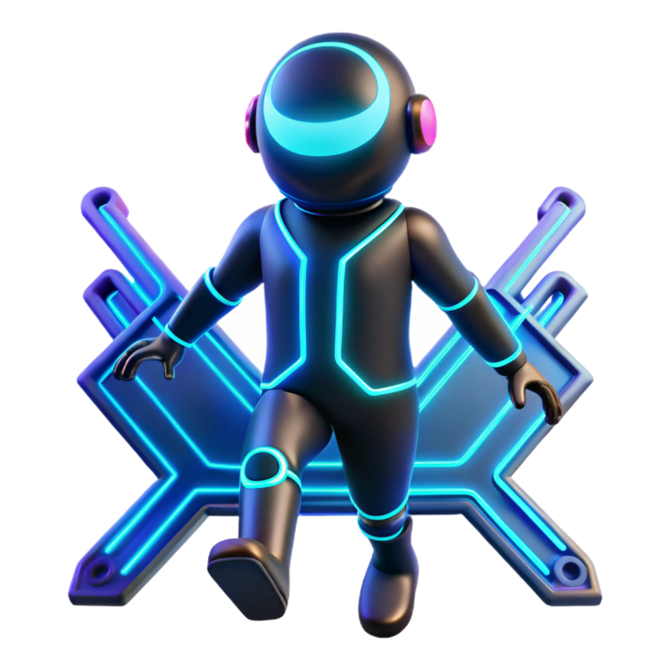 serene minimalist Neon Robot 3D Render high quality png