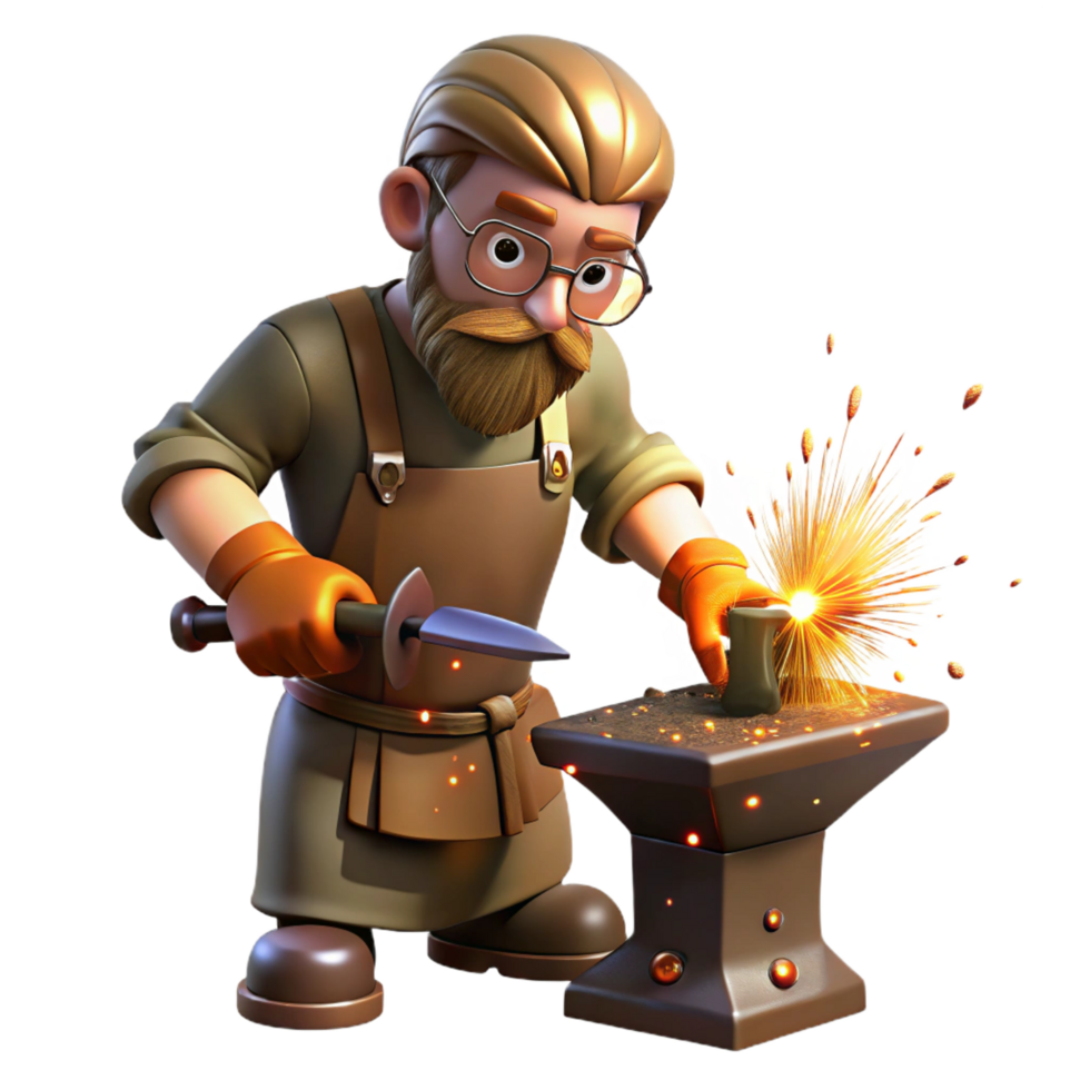 dramatic classic 3D Cartoon Blacksmith at Work premium png