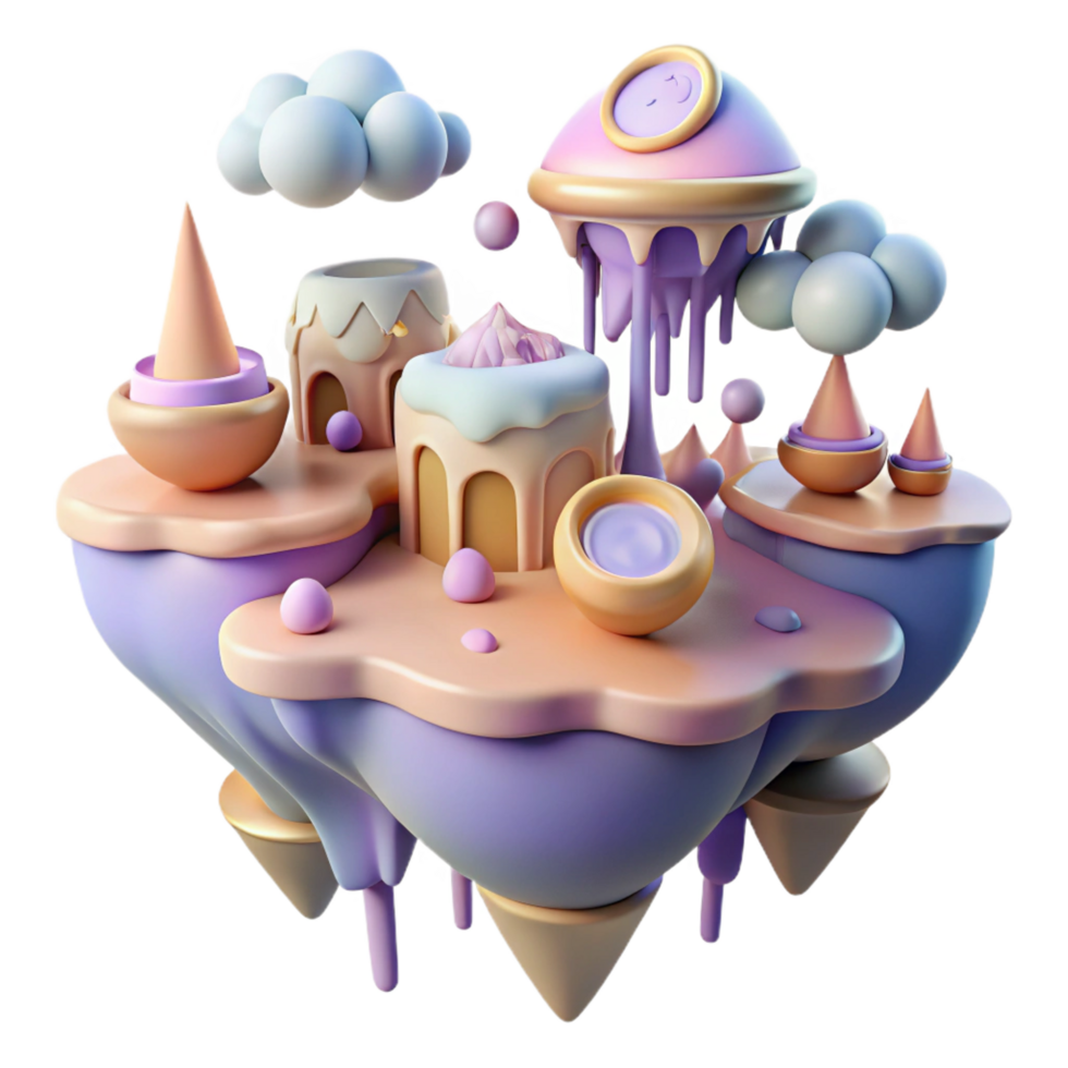 magnificent traditional Whimsical 3D Island Illustration high resolution png