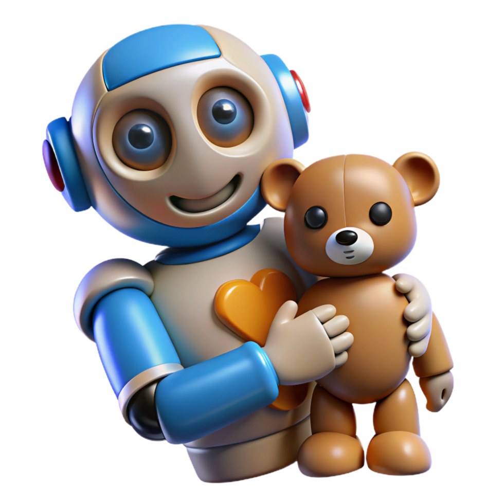 dramatic minimalist Friendly Robot and Teddy Bear 3D Render high quality png