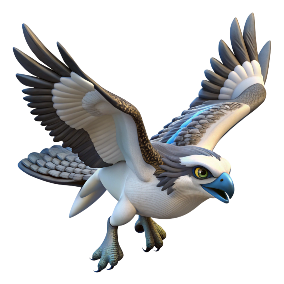 dramatic artistic Cartoon Osprey 3D Render high resolution png