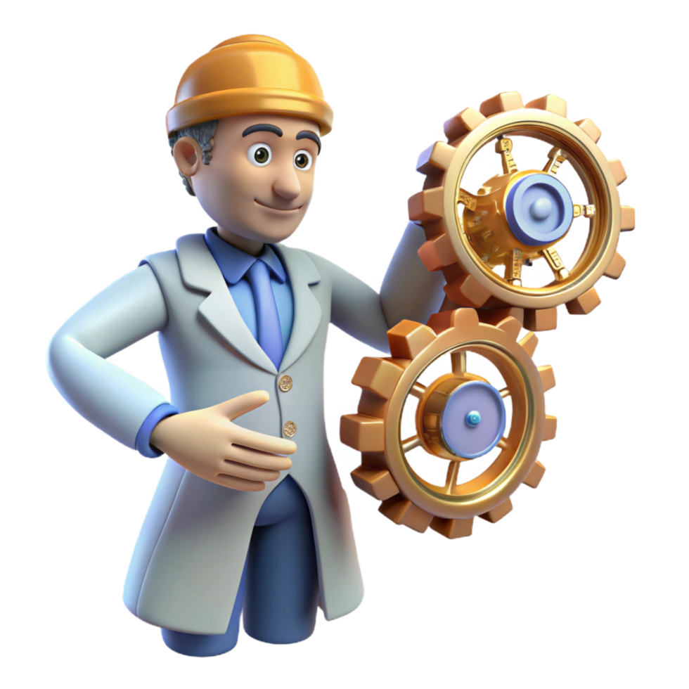 beautiful artistic 3D Illustration Engineer Gears professional png