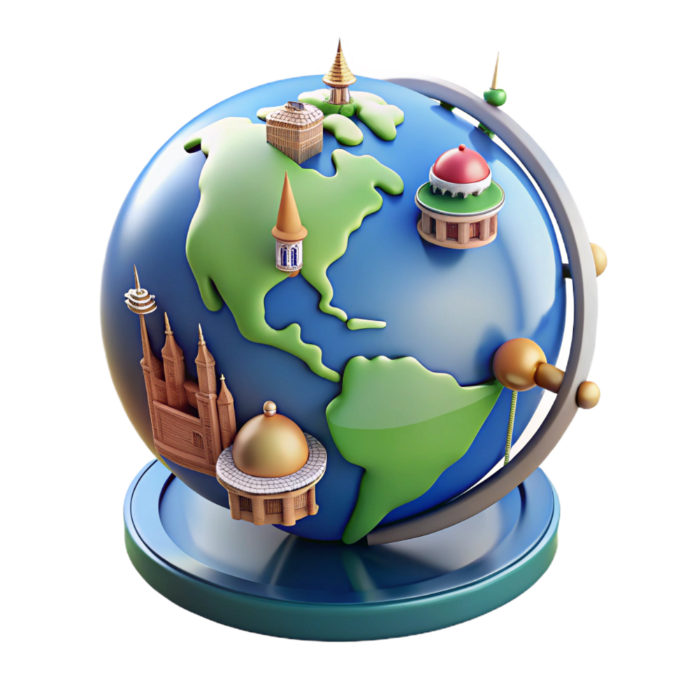 elegant rustic 3D Globe Illustration World Architecture premium png