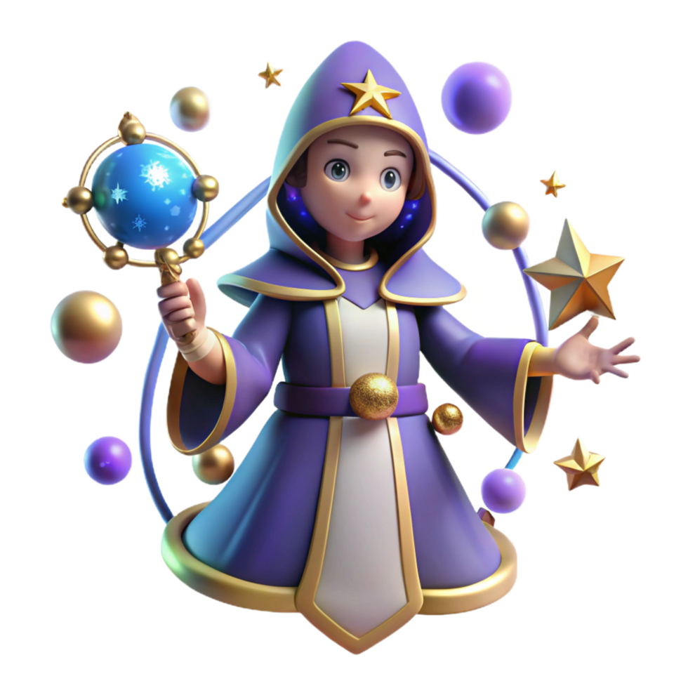 wonderful rustic Young Wizard 3D Render high quality png