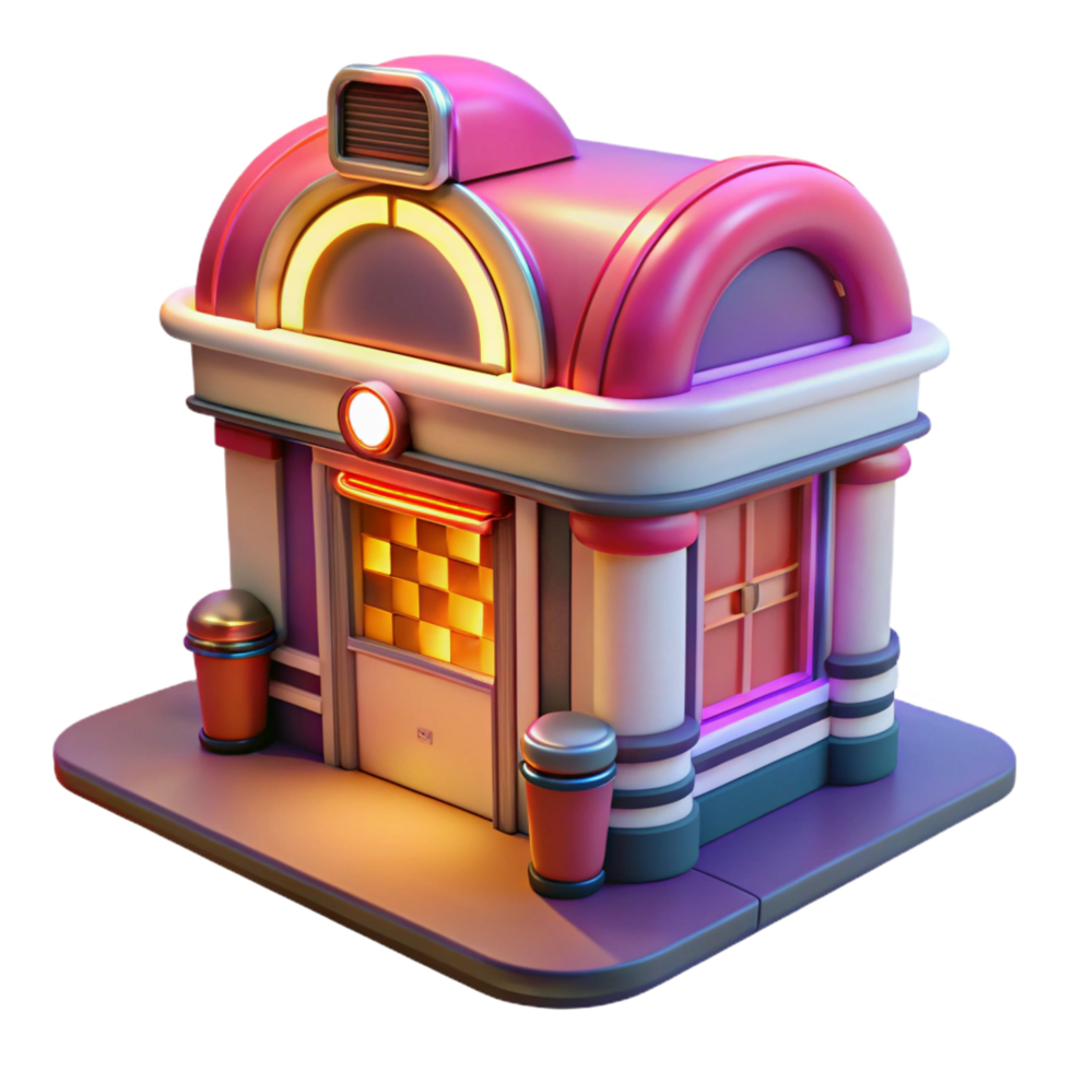 wonderful classic Retro Jukebox Building 3D Render exclusive png