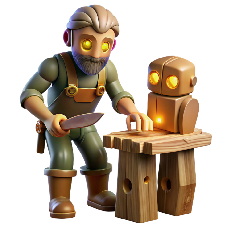 vibrant abstract 3D Cartoon Craftsman and Robot genuine png