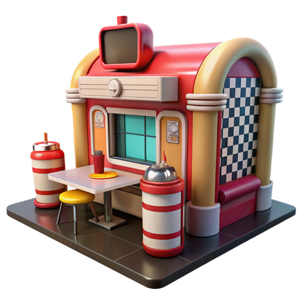 dramatic rustic Retro Diner 3D Render detailed png