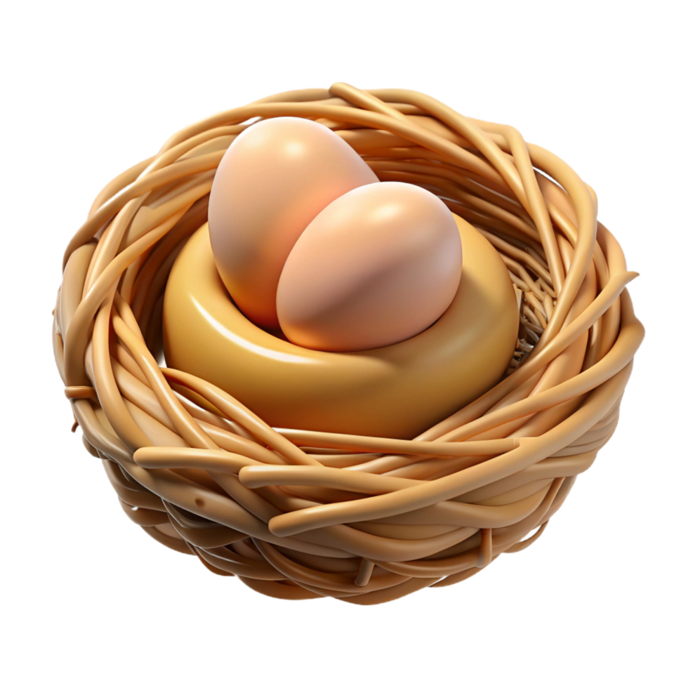 impressive minimalist 3D Render Two Eggs in Nest Illustration original png