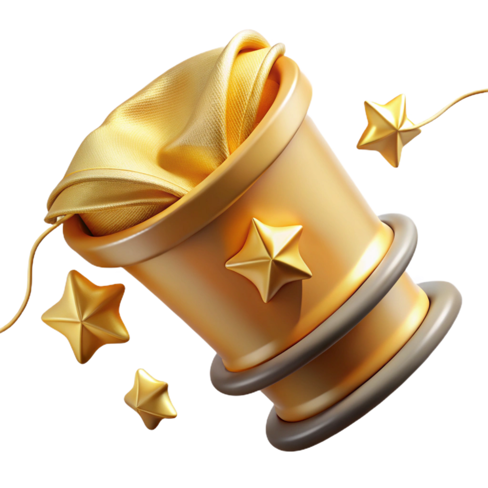 beautiful traditional Golden 3D Render of Stars and Pot authentic png