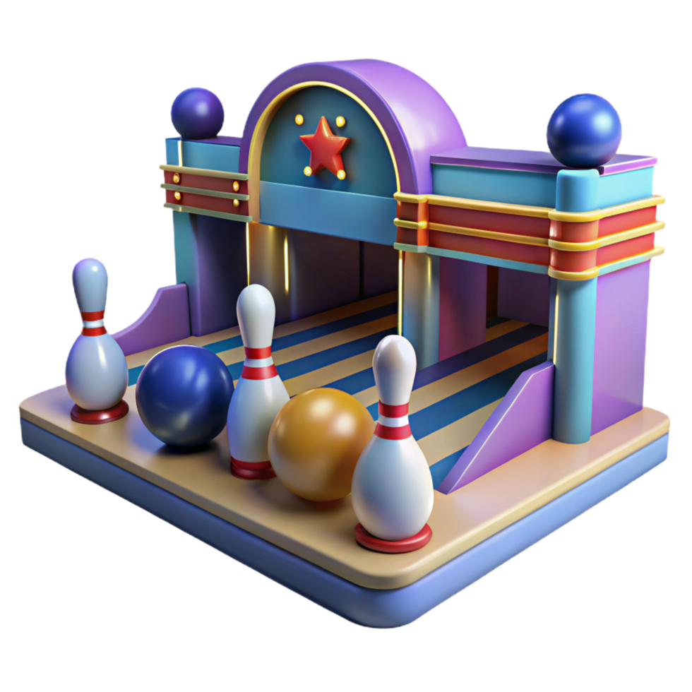 wonderful vintage Fun 3D Bowling Alley Illustration detailed png