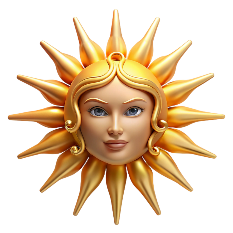 stunning traditional Golden Sun Face 3D Illustration 4K png