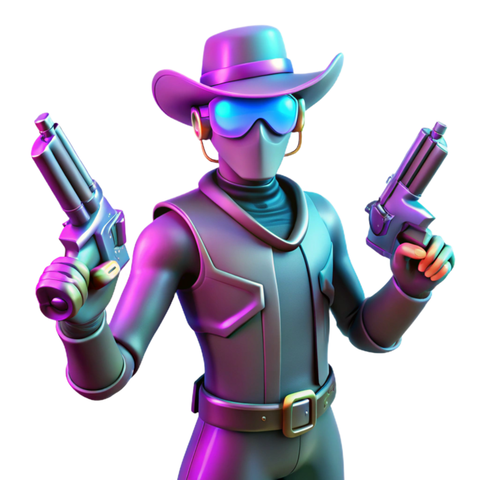 impressive abstract Neon Gunslinger 3D Render high quality png