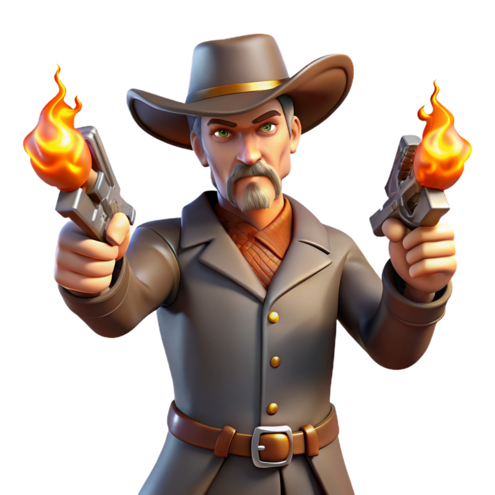 elegant artistic 3D Illustration Gunslinger Cowboy high quality png