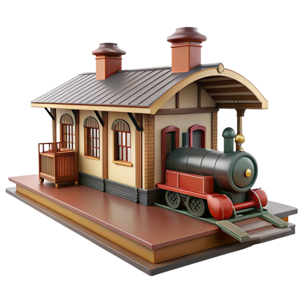 serene classic Charming 3D Render Train Station Model professional png