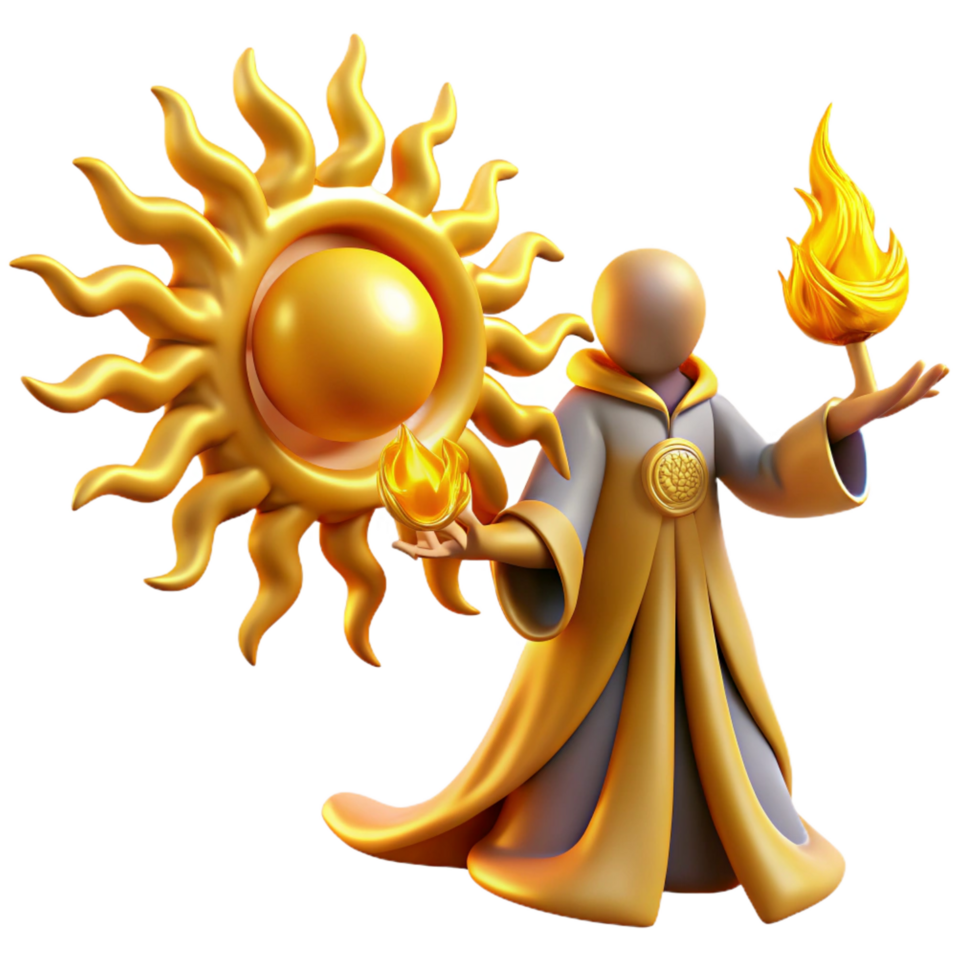 magnificent rustic Golden Mage 3D Illustration detailed png
